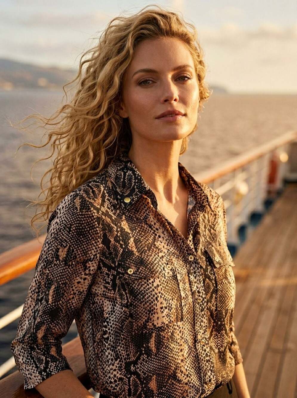 Ellen Tracy Snakeskin Print Button Down Utility Shirt - EK